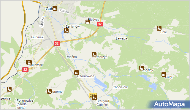 mapa Dobrzyń gmina Gubin, Dobrzyń gmina Gubin na mapie Targeo