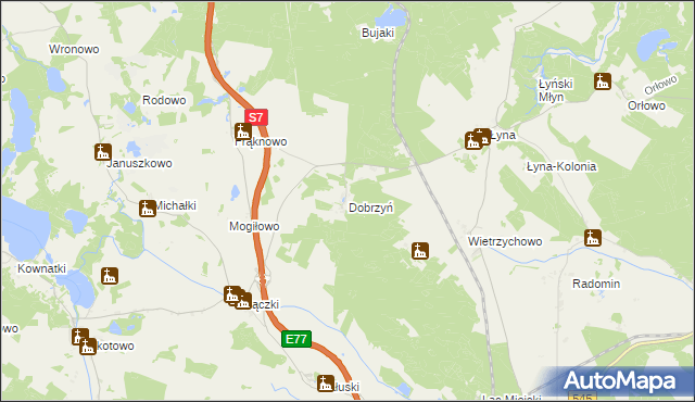 mapa Dobrzyń gmina Nidzica, Dobrzyń gmina Nidzica na mapie Targeo