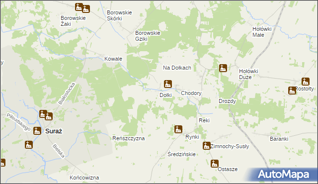 mapa Dołki gmina Turośń Kościelna, Dołki gmina Turośń Kościelna na mapie Targeo