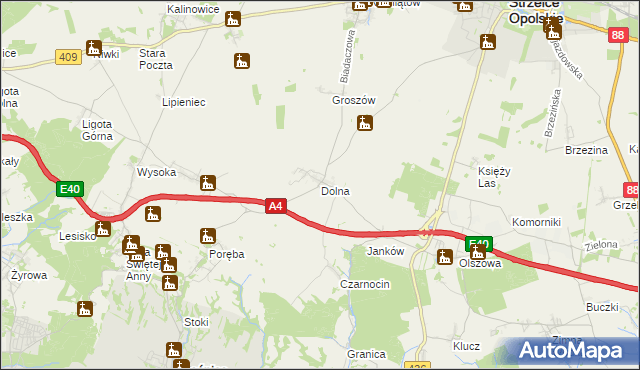 mapa Dolna gmina Leśnica, Dolna gmina Leśnica na mapie Targeo