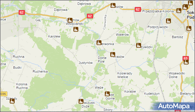 mapa Dolne Pole gmina Sokołów Podlaski, Dolne Pole gmina Sokołów Podlaski na mapie Targeo