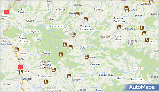 mapa Doły gmina Dębno, Doły gmina Dębno na mapie Targeo