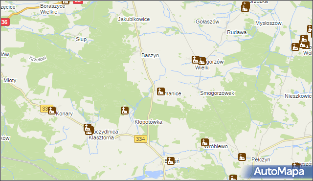 mapa Domanice gmina Wińsko, Domanice gmina Wińsko na mapie Targeo