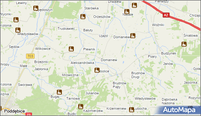 mapa Domaniew gmina Dalików, Domaniew gmina Dalików na mapie Targeo