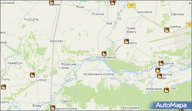 mapa Domaniewice gmina Nowe Miasto nad Pilicą, Domaniewice gmina Nowe Miasto nad Pilicą na mapie Targeo