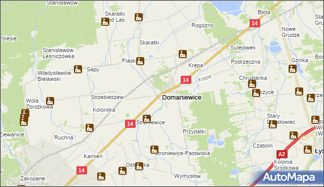 mapa Domaniewice powiat łowicki, Domaniewice powiat łowicki na mapie Targeo