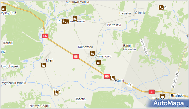 mapa Domanowo gmina Brańsk, Domanowo gmina Brańsk na mapie Targeo