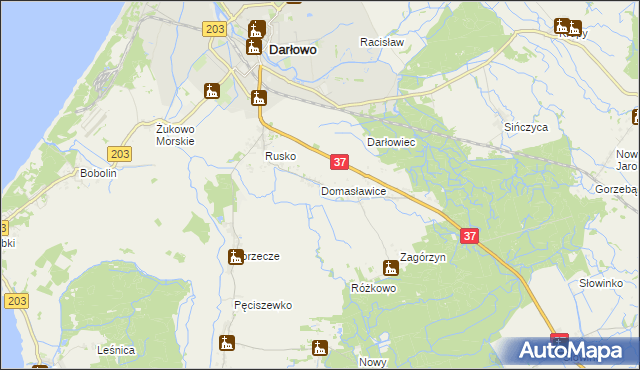 mapa Domasławice gmina Darłowo, Domasławice gmina Darłowo na mapie Targeo