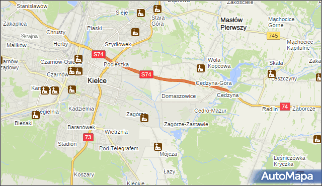 mapa Domaszowice gmina Masłów, Domaszowice gmina Masłów na mapie Targeo