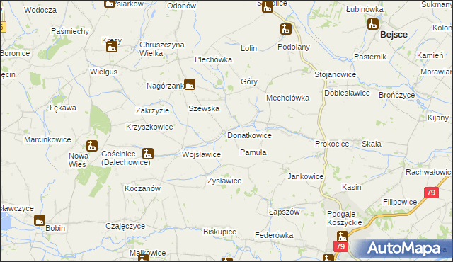 mapa Donatkowice, Donatkowice na mapie Targeo