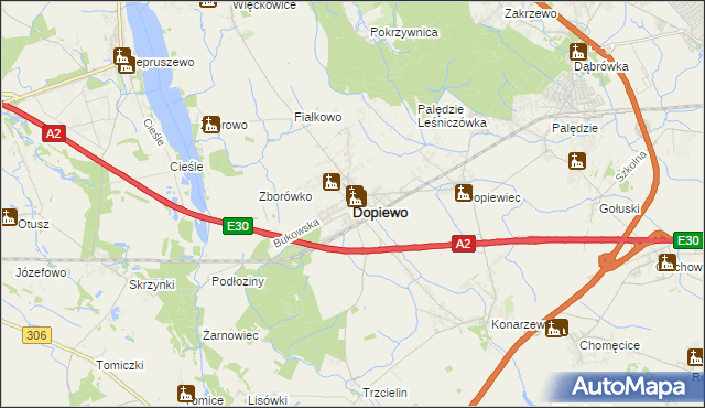mapa Dopiewo, Dopiewo na mapie Targeo