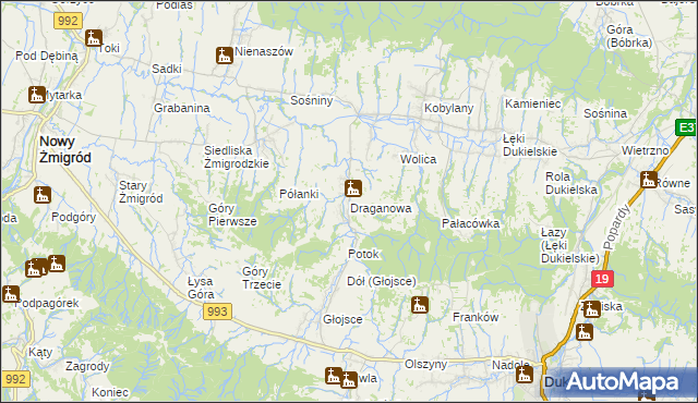 mapa Draganowa, Draganowa na mapie Targeo