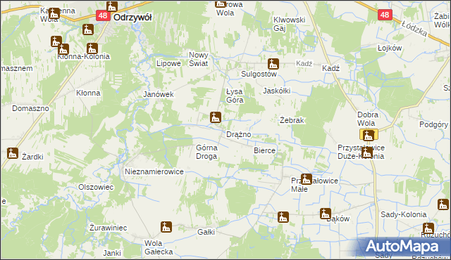 mapa Drążno gmina Klwów, Drążno gmina Klwów na mapie Targeo