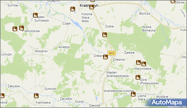 mapa Drewniki gmina Kraśniczyn, Drewniki gmina Kraśniczyn na mapie Targeo