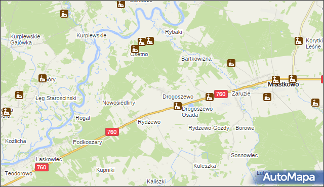 mapa Drogoszewo gmina Miastkowo, Drogoszewo gmina Miastkowo na mapie Targeo