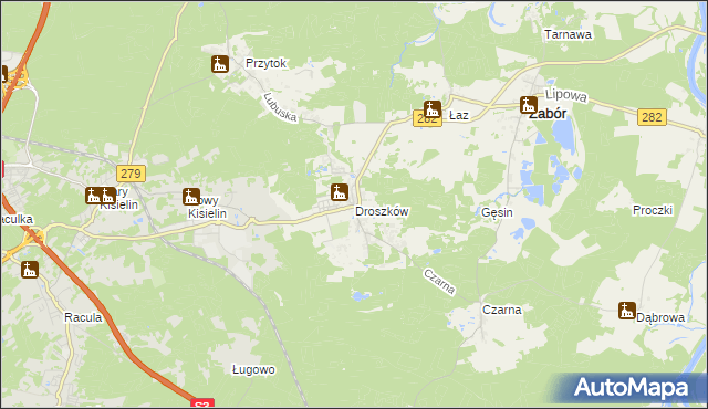 mapa Droszków gmina Zabór, Droszków gmina Zabór na mapie Targeo