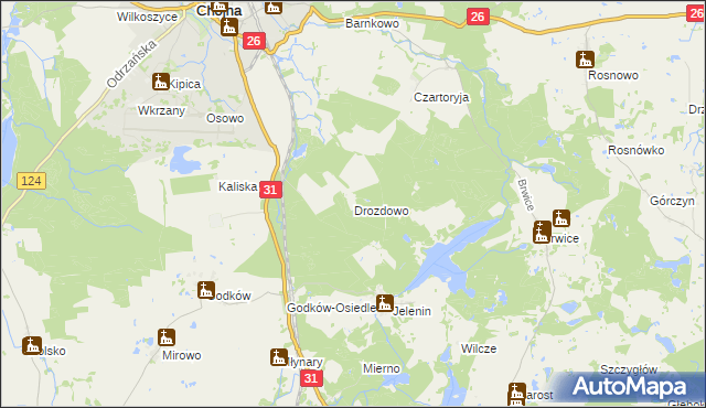 mapa Drozdowo gmina Chojna, Drozdowo gmina Chojna na mapie Targeo
