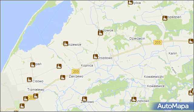 mapa Drozdowo gmina Darłowo, Drozdowo gmina Darłowo na mapie Targeo