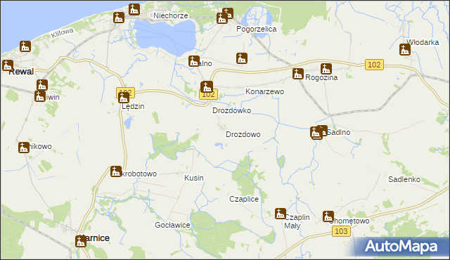 mapa Drozdowo gmina Karnice, Drozdowo gmina Karnice na mapie Targeo