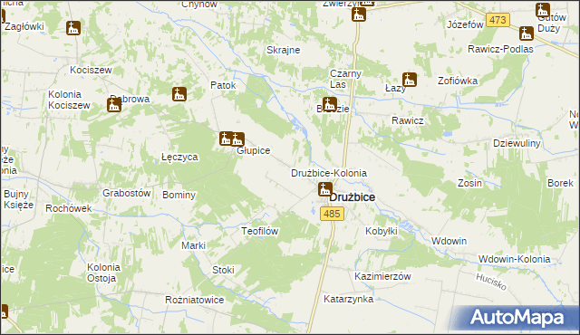 mapa Drużbice-Kolonia, Drużbice-Kolonia na mapie Targeo