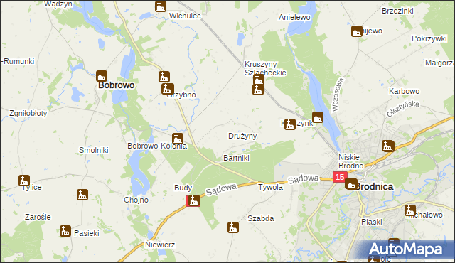 mapa Drużyny gmina Bobrowo, Drużyny gmina Bobrowo na mapie Targeo