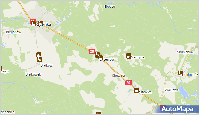 mapa Drzeniów gmina Cybinka, Drzeniów gmina Cybinka na mapie Targeo