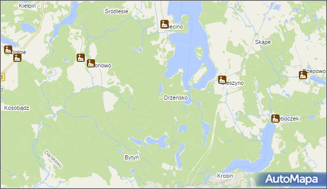 mapa Drzeńsko gmina Ostrowice, Drzeńsko gmina Ostrowice na mapie Targeo