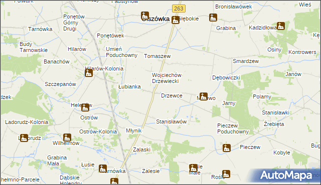 mapa Drzewce gmina Olszówka, Drzewce gmina Olszówka na mapie Targeo