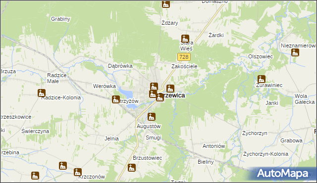 mapa Drzewica powiat opoczyński, Drzewica powiat opoczyński na mapie Targeo