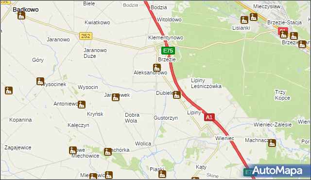 mapa Dubielewo gmina Brześć Kujawski, Dubielewo gmina Brześć Kujawski na mapie Targeo