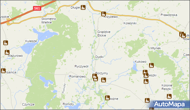 mapa Dudki gmina Kalinowo, Dudki gmina Kalinowo na mapie Targeo