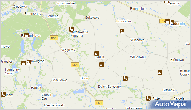 mapa Dulsk gmina Radomin, Dulsk gmina Radomin na mapie Targeo