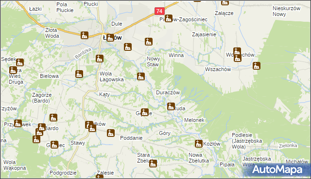 mapa Duraczów gmina Łagów, Duraczów gmina Łagów na mapie Targeo