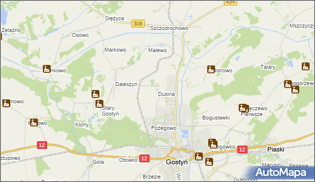 mapa Dusina gmina Gostyń, Dusina gmina Gostyń na mapie Targeo