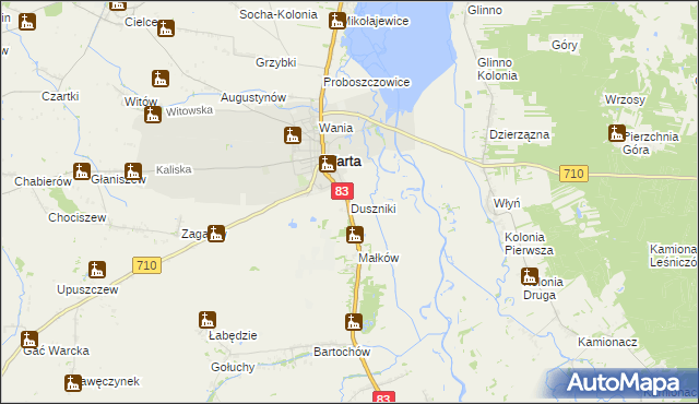 mapa Duszniki gmina Warta, Duszniki gmina Warta na mapie Targeo