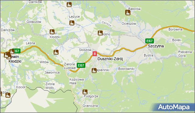 mapa Duszniki-Zdrój, Duszniki-Zdrój na mapie Targeo