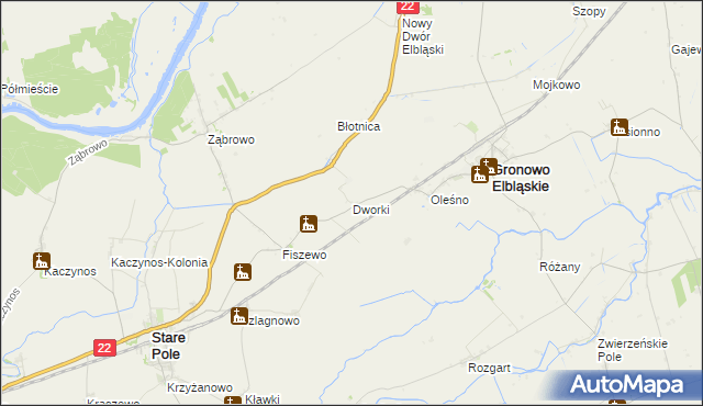 mapa Dworki gmina Gronowo Elbląskie, Dworki gmina Gronowo Elbląskie na mapie Targeo
