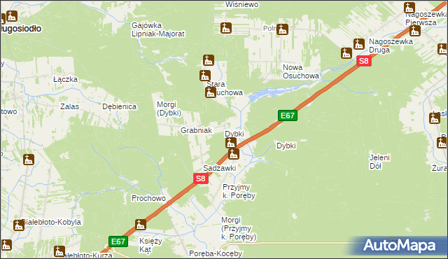 mapa Dybki gmina Ostrów Mazowiecka, Dybki gmina Ostrów Mazowiecka na mapie Targeo