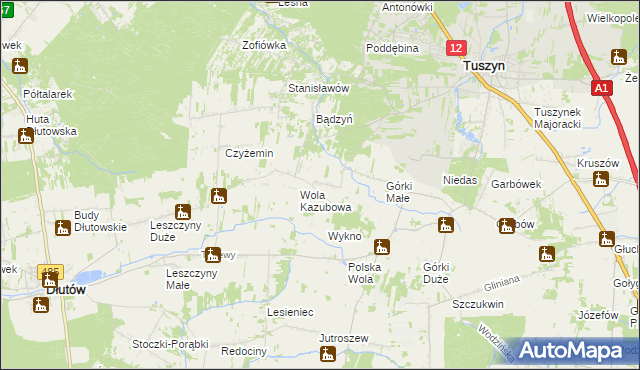 mapa Dylew gmina Tuszyn, Dylew gmina Tuszyn na mapie Targeo
