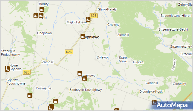 mapa Dylewo gmina Sypniewo, Dylewo gmina Sypniewo na mapie Targeo