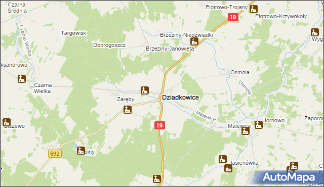 mapa Dziadkowice powiat siemiatycki, Dziadkowice powiat siemiatycki na mapie Targeo