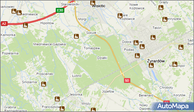 mapa Działki gmina Wiskitki, Działki gmina Wiskitki na mapie Targeo