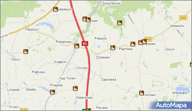 mapa Działowo, Działowo na mapie Targeo