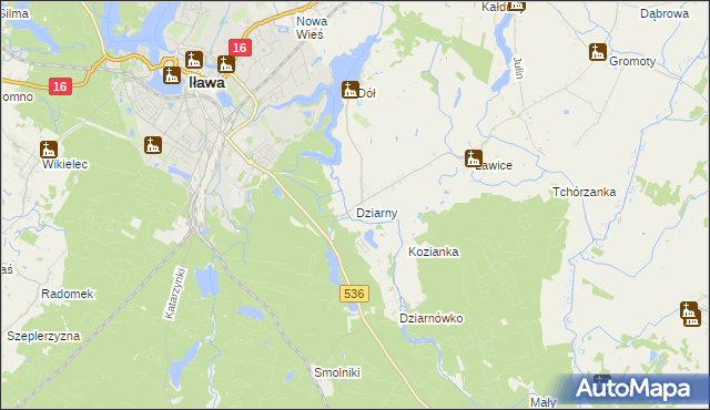 mapa Dziarny, Dziarny na mapie Targeo