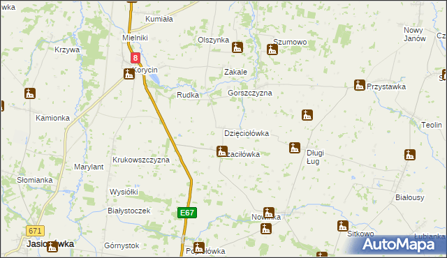 mapa Dzięciołówka, Dzięciołówka na mapie Targeo