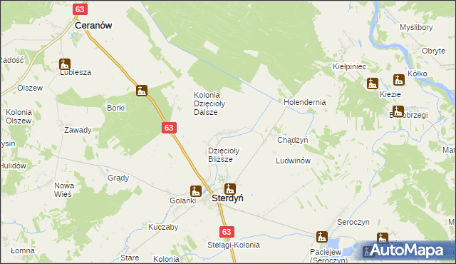 mapa Dzięcioły Dalsze, Dzięcioły Dalsze na mapie Targeo