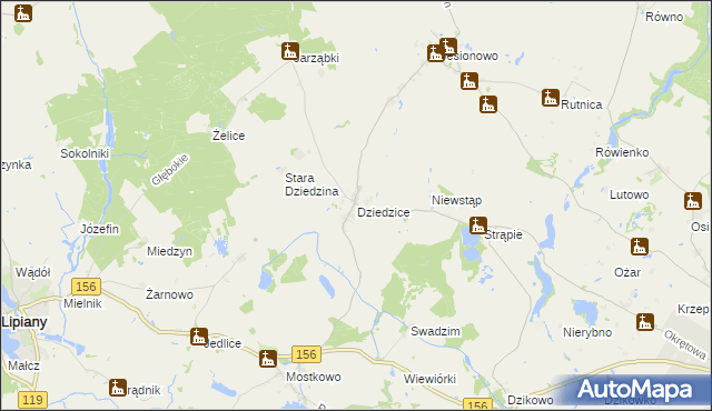 mapa Dziedzice gmina Barlinek, Dziedzice gmina Barlinek na mapie Targeo