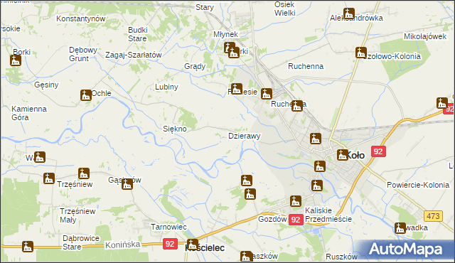 mapa Dzierawy, Dzierawy na mapie Targeo