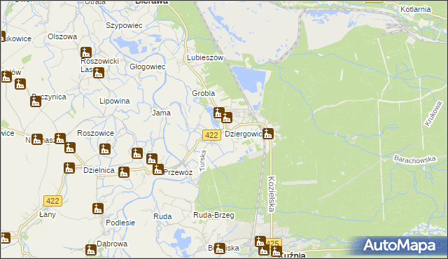 mapa Dziergowice, Dziergowice na mapie Targeo