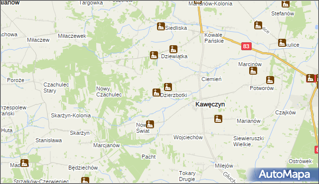 mapa Dzierzbotki, Dzierzbotki na mapie Targeo